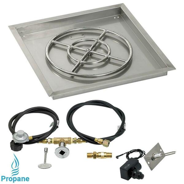 American Fireglass 24 In. Square Stainless Steel Drop-In Pan With Spark Ignition Kit - Propane SS-SQPKIT-P-24